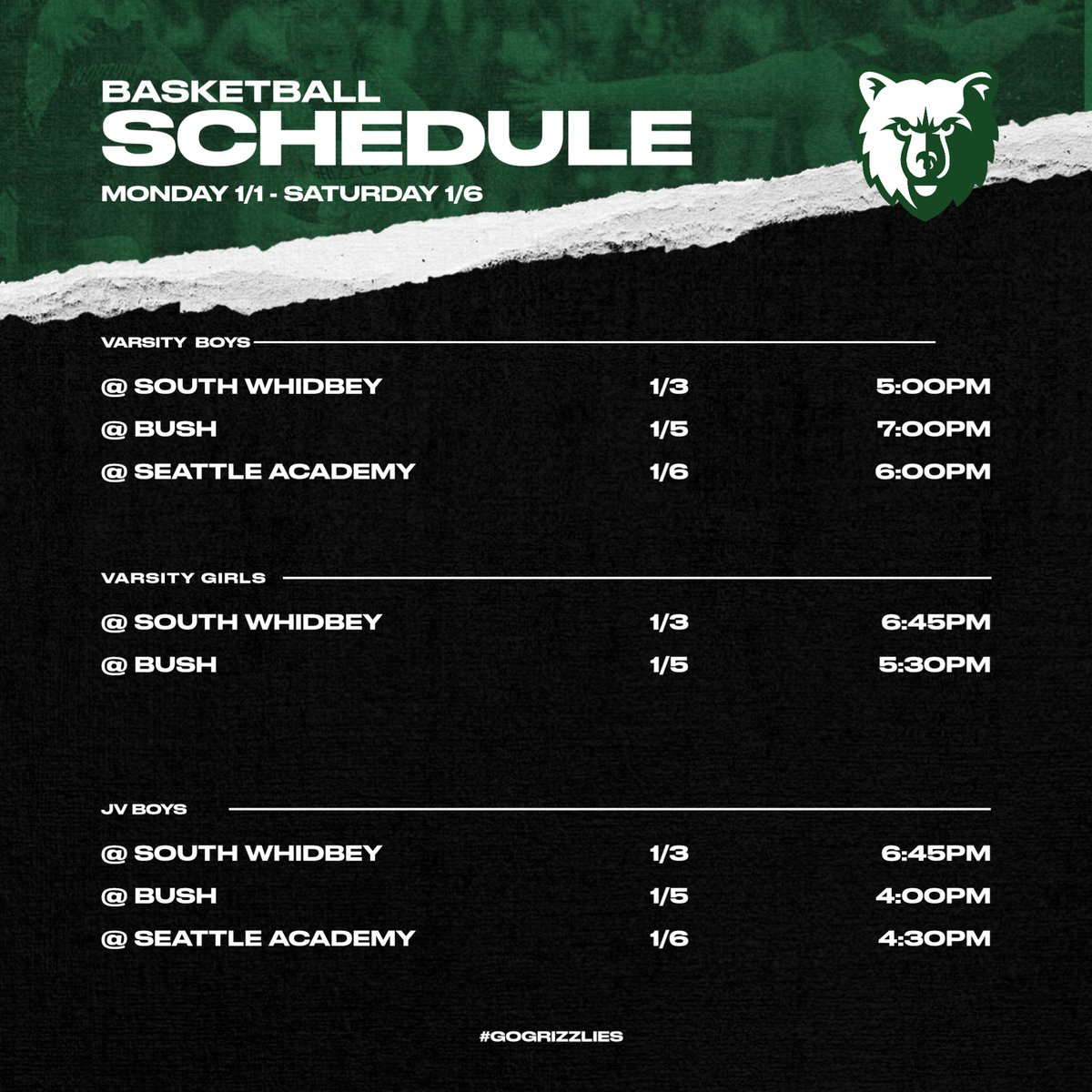 Grizzlies are on the road this week to start the new year! After a great trip to California, the teams are ready to get back into league play! #wiaawa #nfhs #gogrizzlies