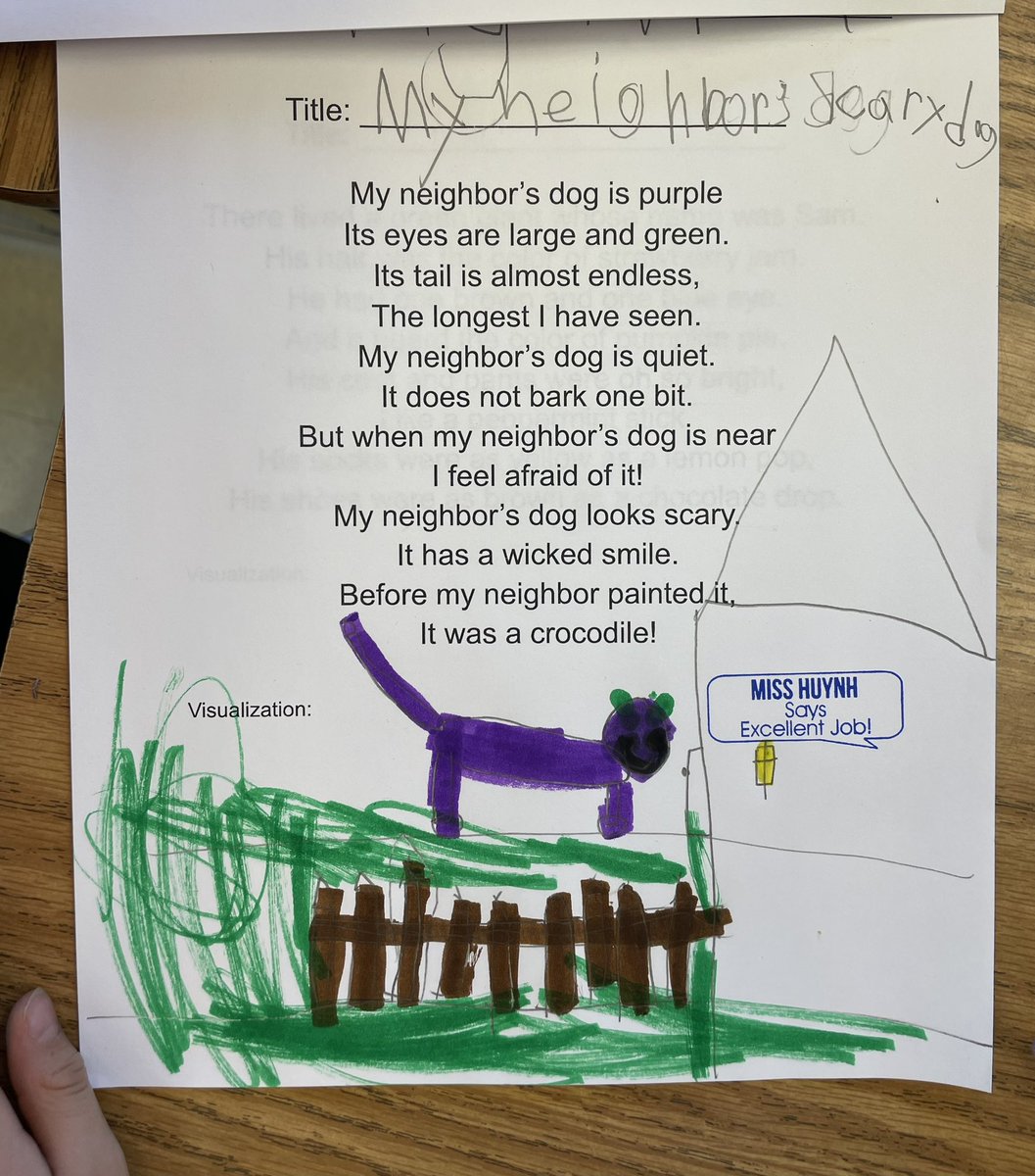 MissHuynhs1st's tweet image. 1st graders were introduced to poetry today, and used visualization to illustrate what they saw in their head. They also gave the poem a title! #CriticalCreativeThinking @FcpsPOGPOL @fcpsnews @FCPSR5