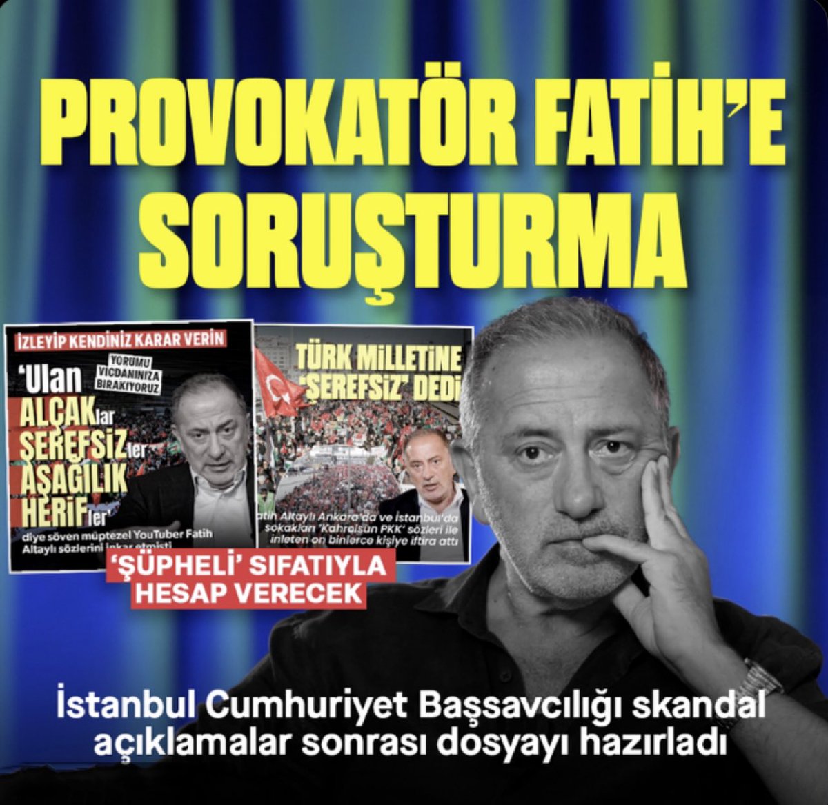 Asenat_4747's tweet photo. Türk milletine 'şerefsiz' diyen ve Tevhid sancağı taşıyan adama yumruk atan saldırgana 'eline sağlık' diyen provokatör Fatih Altaylı hakkında "suçu ve suçluyu övme" ile "halkın bir kesimini kin ve düşmanlığa alenen tahrik ve aşağılama" suçlarından soruşturma başlatıldı. https://t.co/GNGRGCY0Cn
