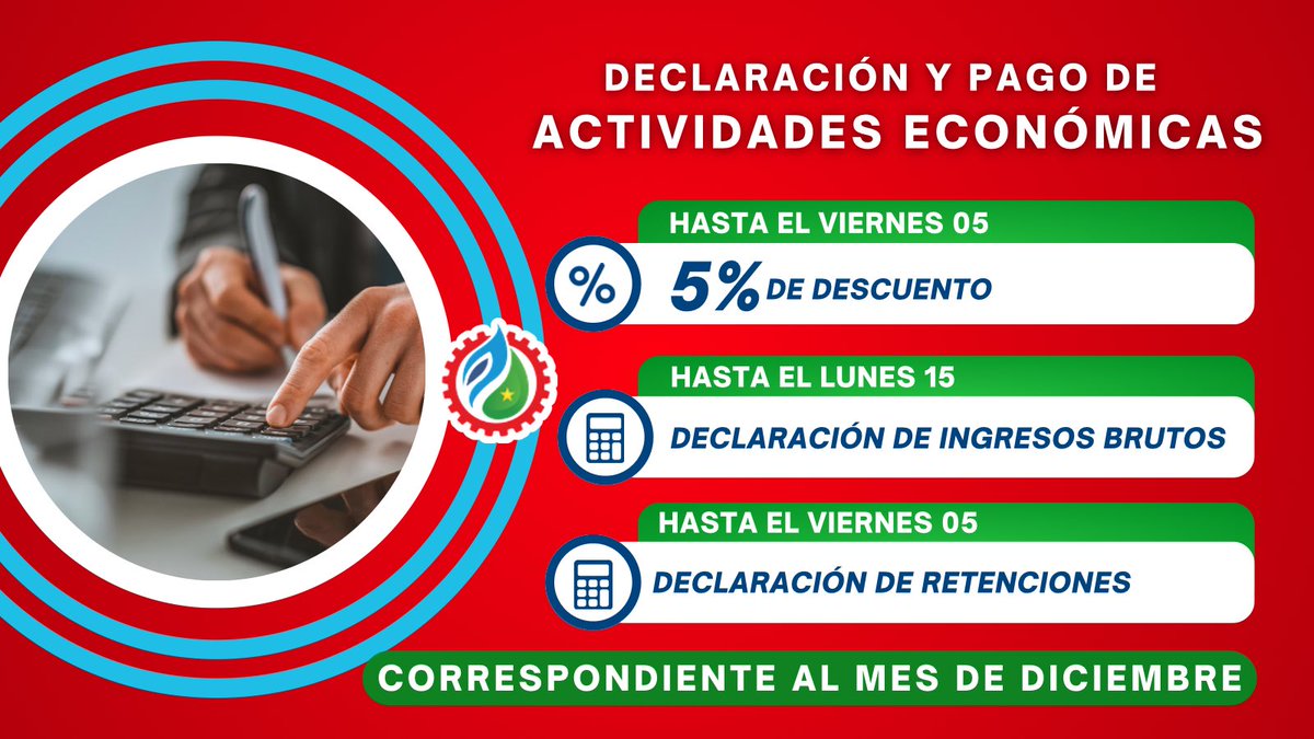 📌Comienza el año ahorrando dinero para tu negocio, aprovecha el 5% de descuento que obtienes al pagar antes del 5/1 el Impuesto sobre Actividades Económicas ¡Ciudad Guayana para Vivir!🌿