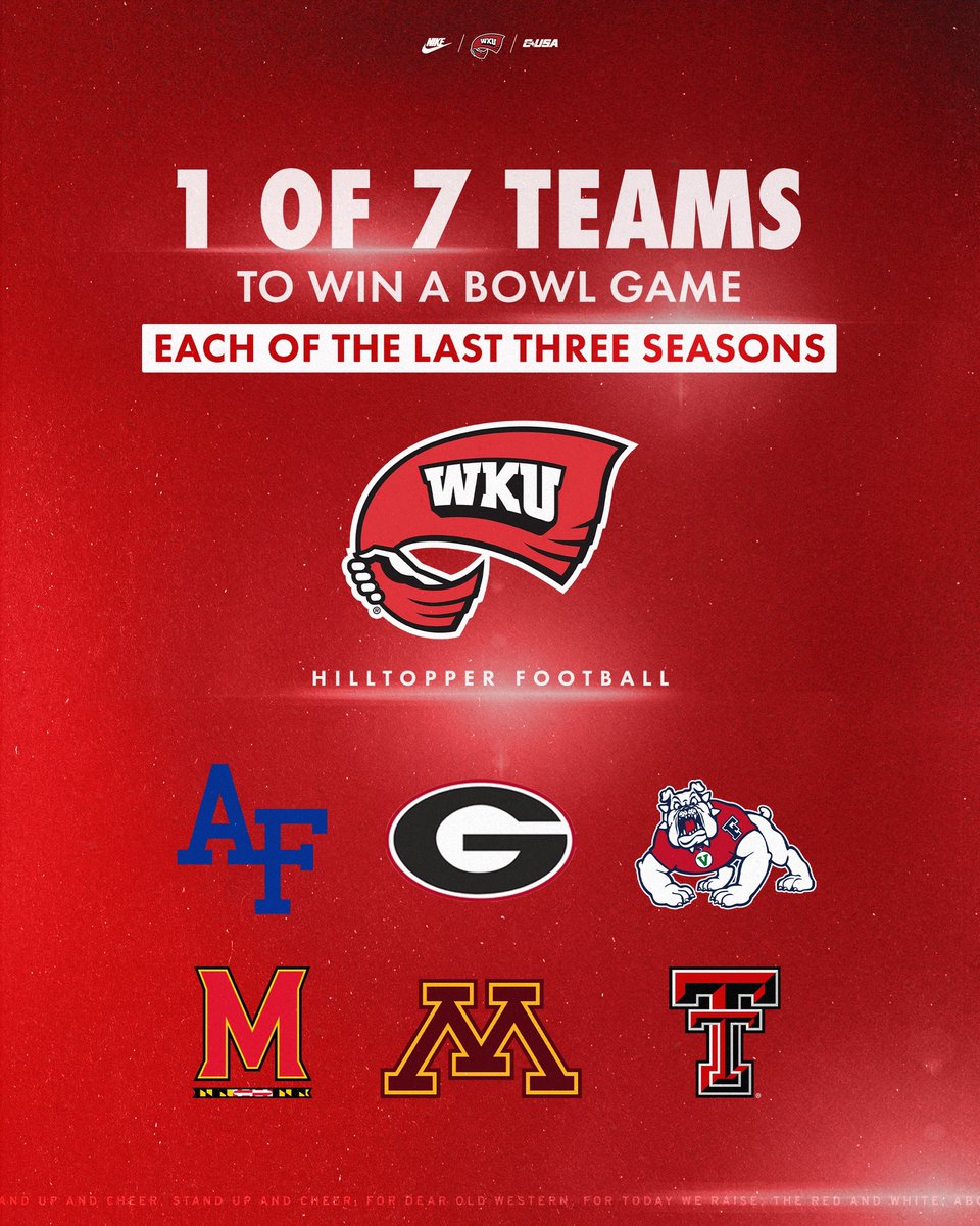 𝘽𝙤𝙬𝙡 𝘽𝙧𝙞𝙡𝙡𝙞𝙖𝙣𝙘𝙚

WKU is 1️⃣ of 7️⃣ teams to win a bowl game each of the last three seasons!

#GoTops