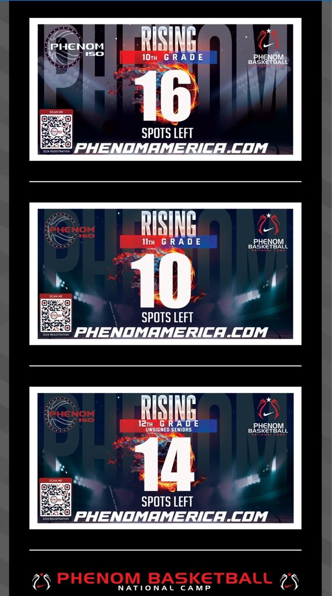 Limited spots remaining in each age group for the 2024 <a href="/PhenomAmerica/">Phenom America</a> National Camp. If you've received an invite from me, I wouldn't hesitate to register.  Once sold out, they will not add any additional players. Don't miss this opportunity. If you have any questions, DM me.