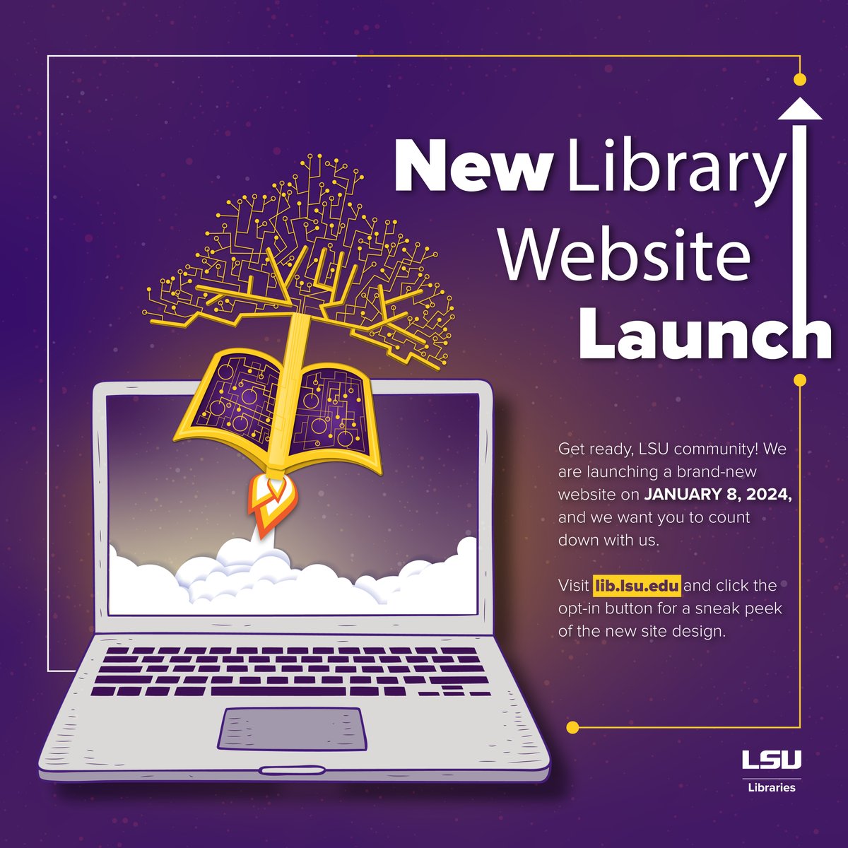New year, new website! In just ONE week, #LSU Libraries’ website will have a new, sleek, modern design with a more intuitive user interface. Visit our website, lib.lsu.edu, for a sneak peek of the new site via the link at the top of our homepage. #CountdownToLaunch