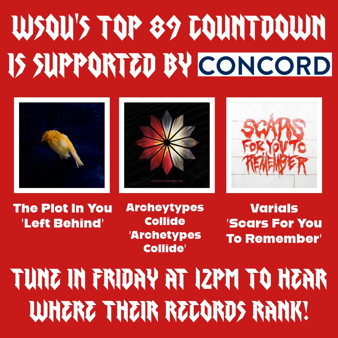 WSOU's tweet photo. Just one more day until you get to hear WSOU's Top 89 Countdown of 2023 (again)! Be sure to tune in tomorrow January 5th at 12pm to hear where Concord Music's records rank. Thank you for supporting the countdown!
#wsoutop89countdown2023 #theplotinyou #archetypescollide #varials https://t.co/T7AQulPoPU