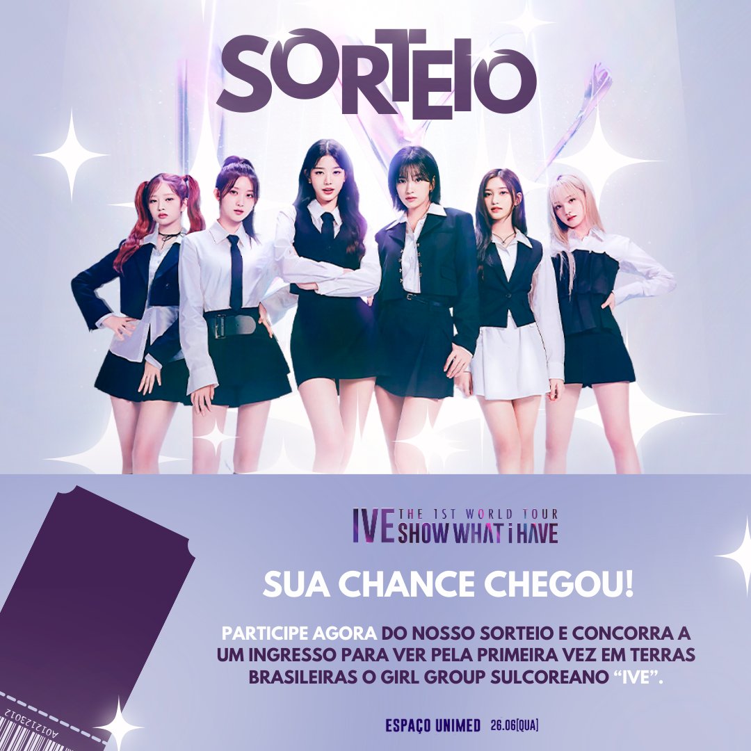 UpdateKGirls's tweet image. ✨️ SORTEIO PARA SHOW DO IVE ✨️
Concorra a 1 ingresso pista COMUM para a turnê "SHOW WHAT I HAVE".

REGRAS:
- Seguir @UpdateKGirls 
- Dar RT e FAV
- Marcar 1 amigo

RESULTADO: Dia 2 de MARÇO às 19h!