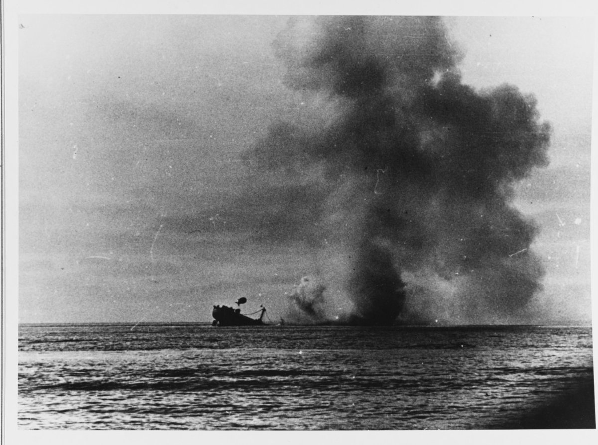 PQ-17 Arctic Convoy, Jun-Jul 1942. An enemy plane, hit by anti-aircraft fire, crashes into a U.S. merchant vessel causing her to explode. Torpedoing a barrage balloon carrying steamship, by a German U-boat, during the battle of PQ-17, North of Norway. history.navy.mil/content/histor…