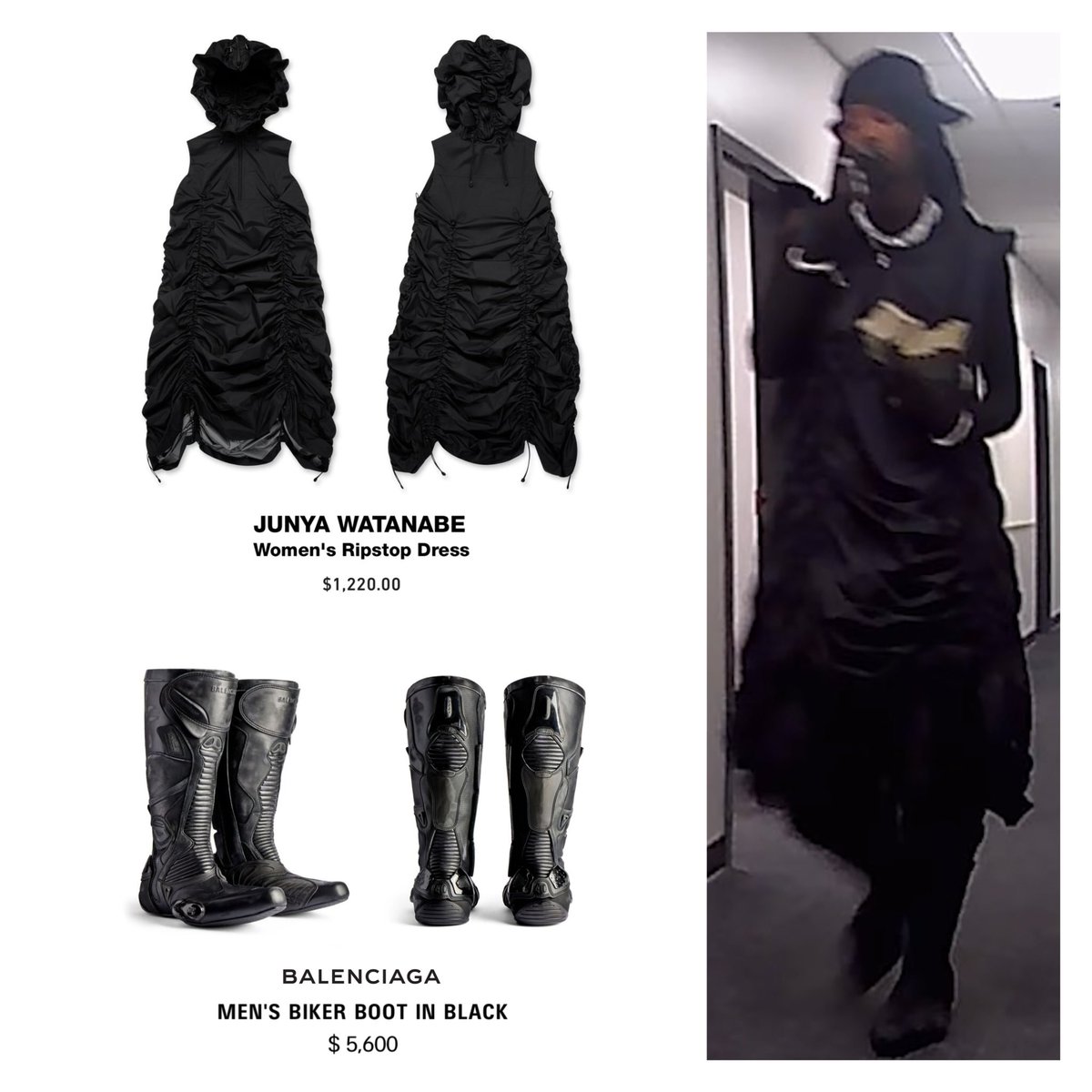 Junya Watanabe dress and BALENCIAGA boots worn by Playboi Carti in