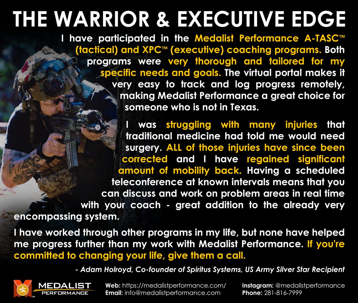 lealem's tweet photo. Whether you're an elite warrior, executive, or both, Medalist Performance™ has everything you need to be a dominat force in the battlefield or boardroom. 
#tactical #executive #performance #peakperformance #executivecoaching #swat #cct #greenberet #sf #2024goals #happynewyear https://t.co/66k1cGG8kF