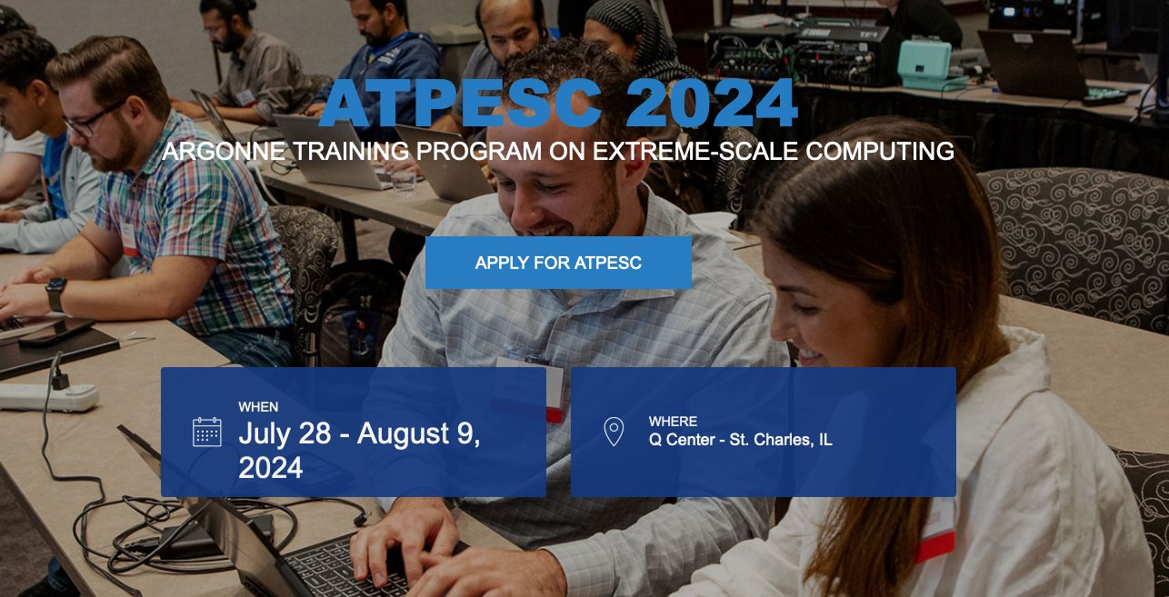ALCF on X The Argonne Training Program on Extreme Scale Computing ATPESC is set for July 28 August 9 2024. Apply by February 28 for an opportunity to learn the ins and outs