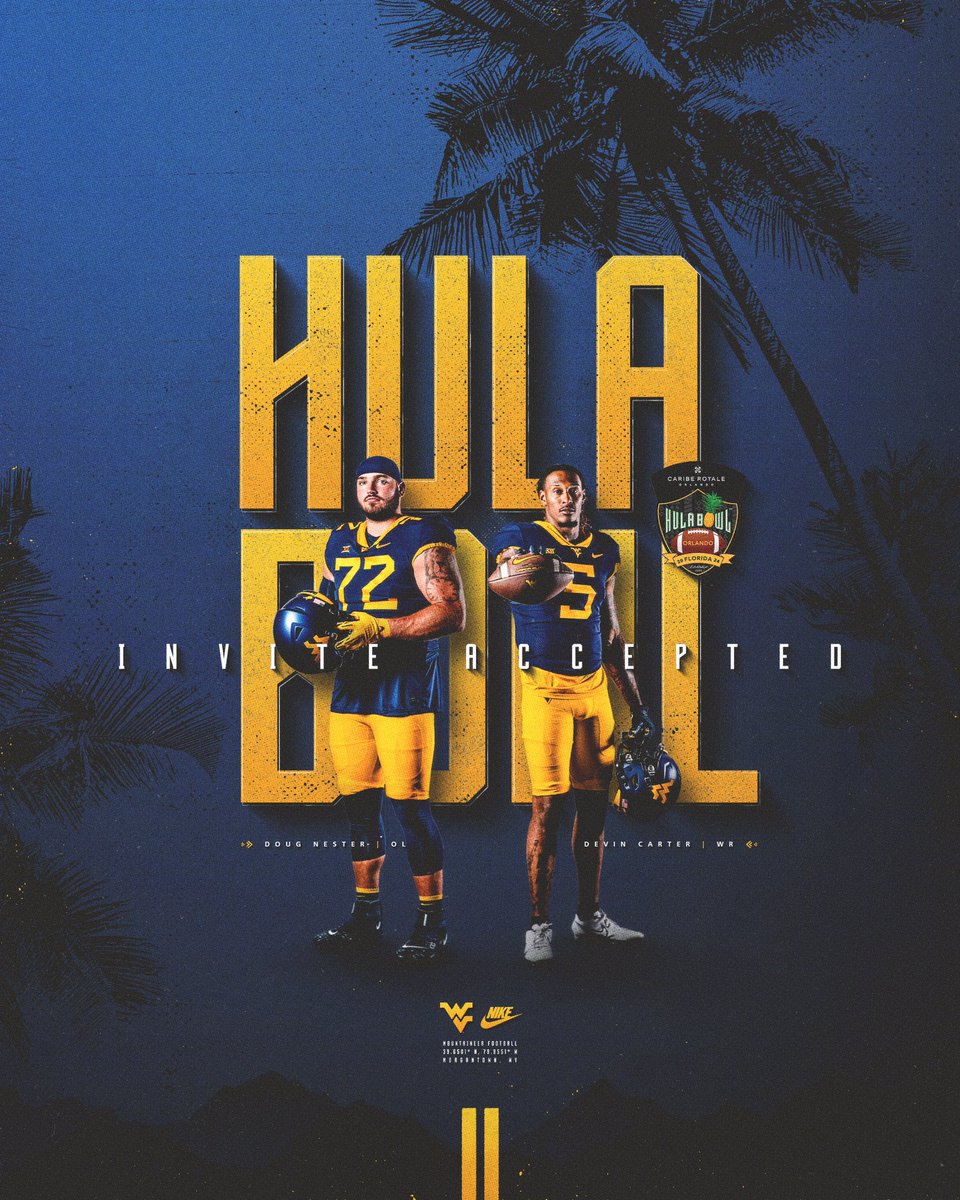 𝐈𝐧𝐯𝐢𝐭𝐞 𝐀𝐜𝐜𝐞𝐩𝐭𝐞𝐝: @__d1c & @Freshie74 are @Hula_Bowl bound! 🌴 #HailWV