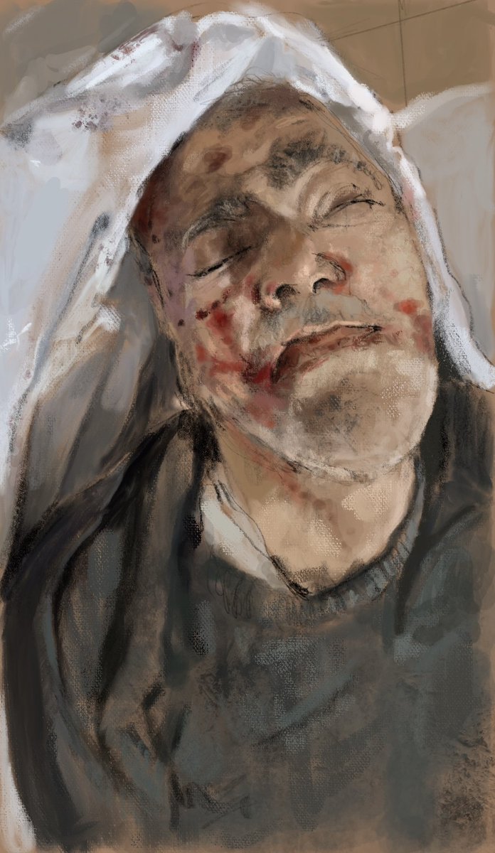 marcnelsonart's tweet photo. Sketch from eyewitness photo.
#Assad and #Putin start 2024 by murdering civilians in #Aleppo #Syria while they are trying to buy bread. 
#russiaisateroriststate 
#ArrestAssad
#SyriaNotSafe https://t.co/zI4AvlBYyR