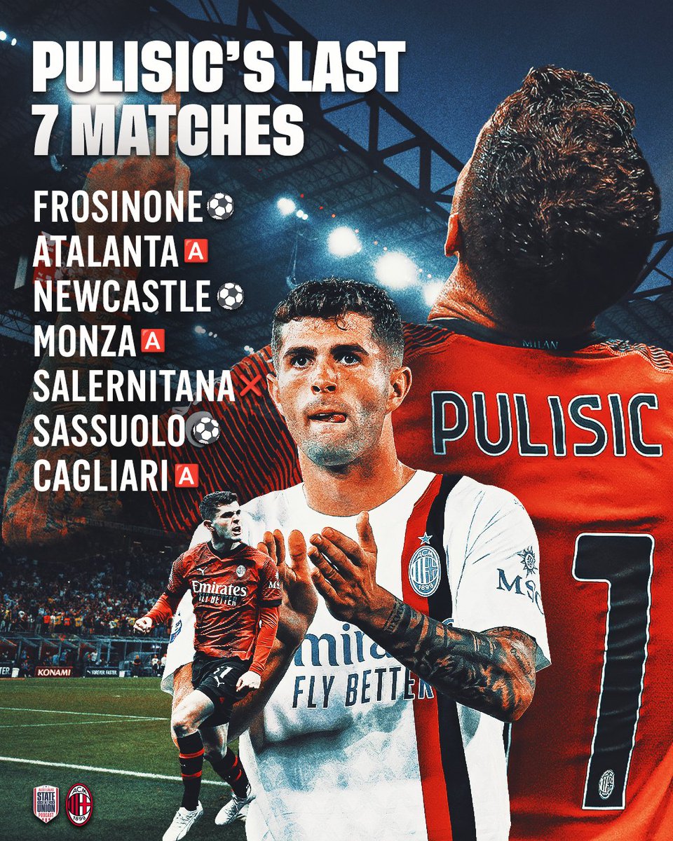 SOTUWithAlexi's tweet image. Christian Pulisic's last seven matches for Milan 🇺🇸🔥