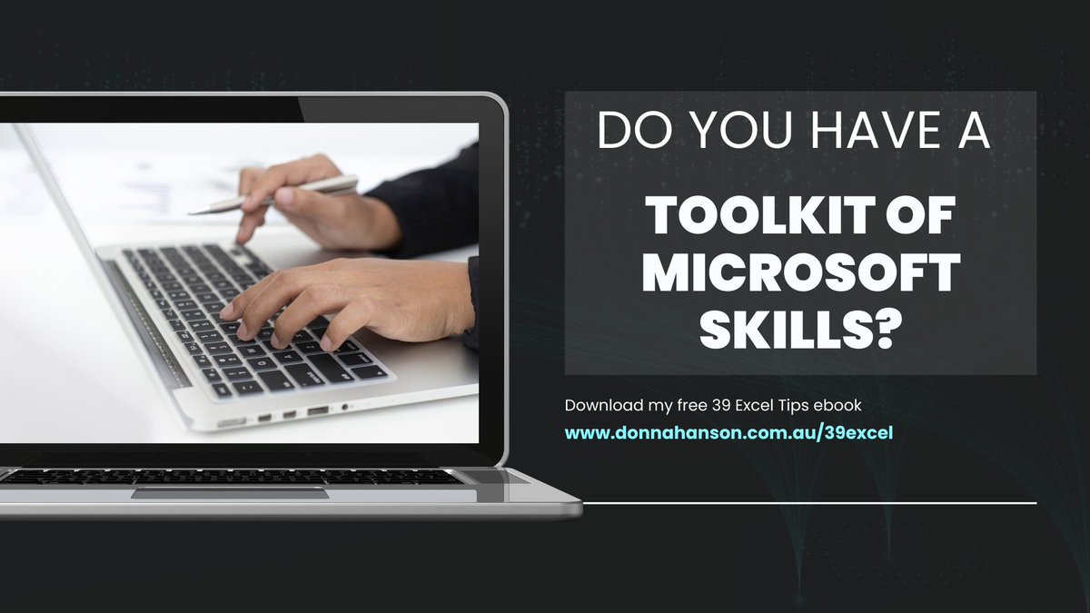 Donna_Hanson's tweet photo. Do you have a “toolkit” of Microsoft skills? 

Start by downloading my free 39 Microsoft Excel Tips &amp; Shortcuts ebook at https://t.co/tfxg91Lj3K https://t.co/lZ4QvLwfbL