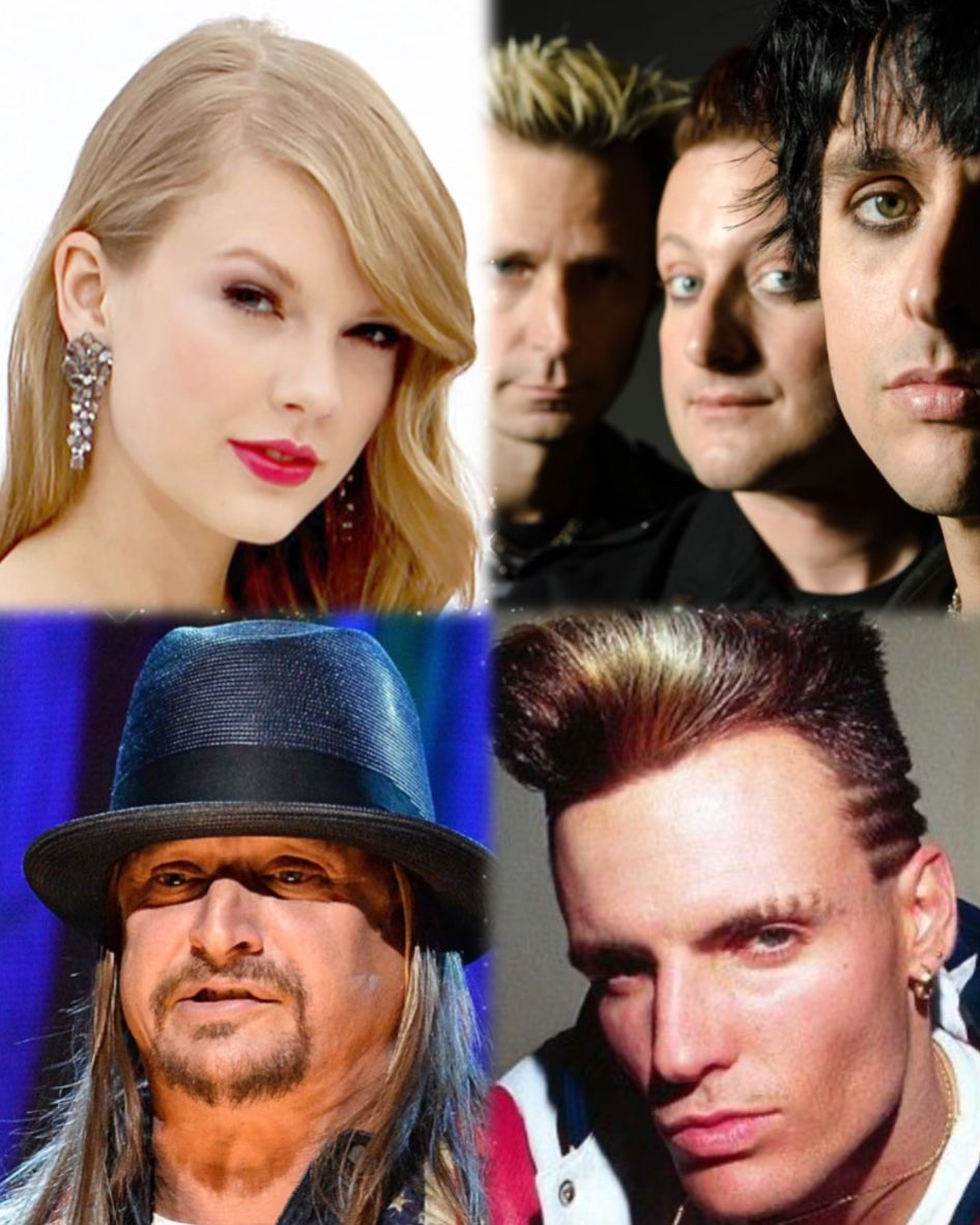 PopularLiberal's tweet photo. So; One side has Taylor Swift and Green Day on their team, while the other side has Kid Rock and Vanilla Ice. 

Have you made a decision about which side to support yet?✋🏽 https://t.co/zT2YYzGBLP
