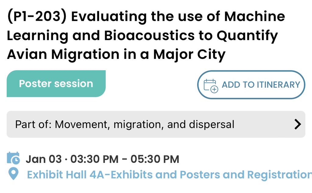 ChudzikMadi's tweet photo. Attending #SICB2024 and love birds? Come check out my poster on using machine learning and acoustics to track migration! It'll be a hoot 🦉 

📷: @yorickgarcia https://t.co/hjoXwfjljU