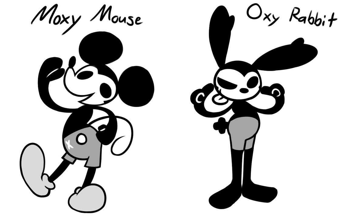 InukoExo's tweet photo. Here's my take on the newly public domain toons!
Moxy n Oxy!
Two bros/rivals both capable of detaching their limbs and ears to reshape as tools. (Oxy tends to swap his arms with his ears for beefy strong arms, hence the thumb nubs)
#SteamboatWillie #MickeyMouse #oswaldrabbit https://t.co/zwgOzs2too