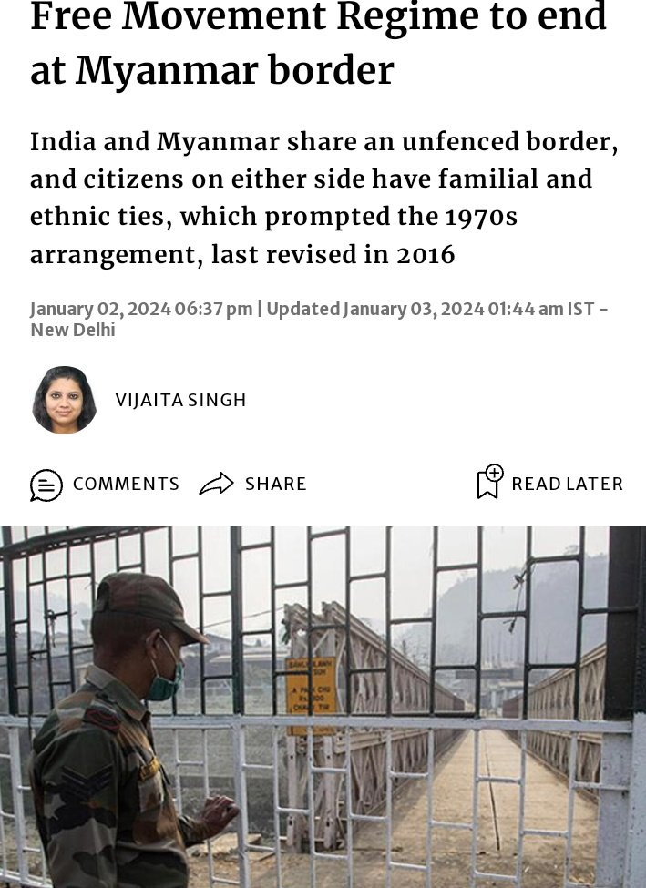 meiteiheritage's tweet photo. 🙏Welcome development: India set to scrap the Free Movement Regime (FMR) along the Myanmar border, in #Moreh, #Manipur @the_hindu reports 

🔶️ Under FMR, people living in border areas could cross upto 16 km into each other's territory without any documents. MEA MOS @RanjanRajkuma11 had also demanded scraping it 
https://t.co/0nnuiBq3eH

🔶️ India also plans to fence  300 km of the border in the next few days. 

🔶️ Moreh, India's gateway to East had also become the gateway of @Chin #Kuki  #IllegalImmigrants from #Myanmar. In the last 2 years alone, over 60,000 refugees from Myanmar have come as per official figures. Unofficial, officials say it would be multiple times.

@manipur_police and @BSF_India have been under relentless attack by #Kuki_zoMilitants in #Moreh in which 8 are injured including 3 BSF personnels in the Militants desperate attempts to take control of the strategic border town.

@NBirenSingh @TribalArmy @RajatSethi86 @ANI @Swamy39 @Bimol_Akoijam @EconomicTimes @cnni @AJEnglish @AskAnshul @EastMojo  @pushkal_dwivedi @RituRathaur @OpIndia_com @JaipurDialogues @timesofindia @IndianExpress  @ajeetbharti @DivyaSoti @ShefVaidya  @VladAdiReturns @PrinceArihan @VeteranLNSingh  @BinaNepram @RajBhavManipur  @sardesairajdeep @ramindesai  @MumbaichaDon   @DrSanjaysinghK @Paari_Athouba