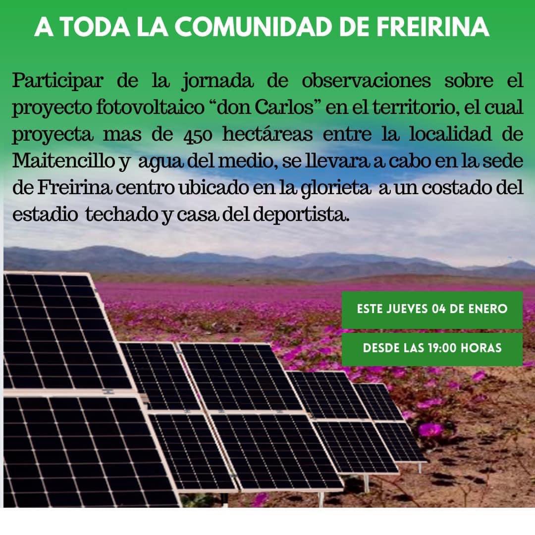 Vecin@s

Se cita a importante reunión vecinal a quienes sientan el llamado de su territorio para entender los alcances de los proyectos fotovoltaicos en el territorio rural de Freirina del proyecto Fotovoltaico "San Carlos”