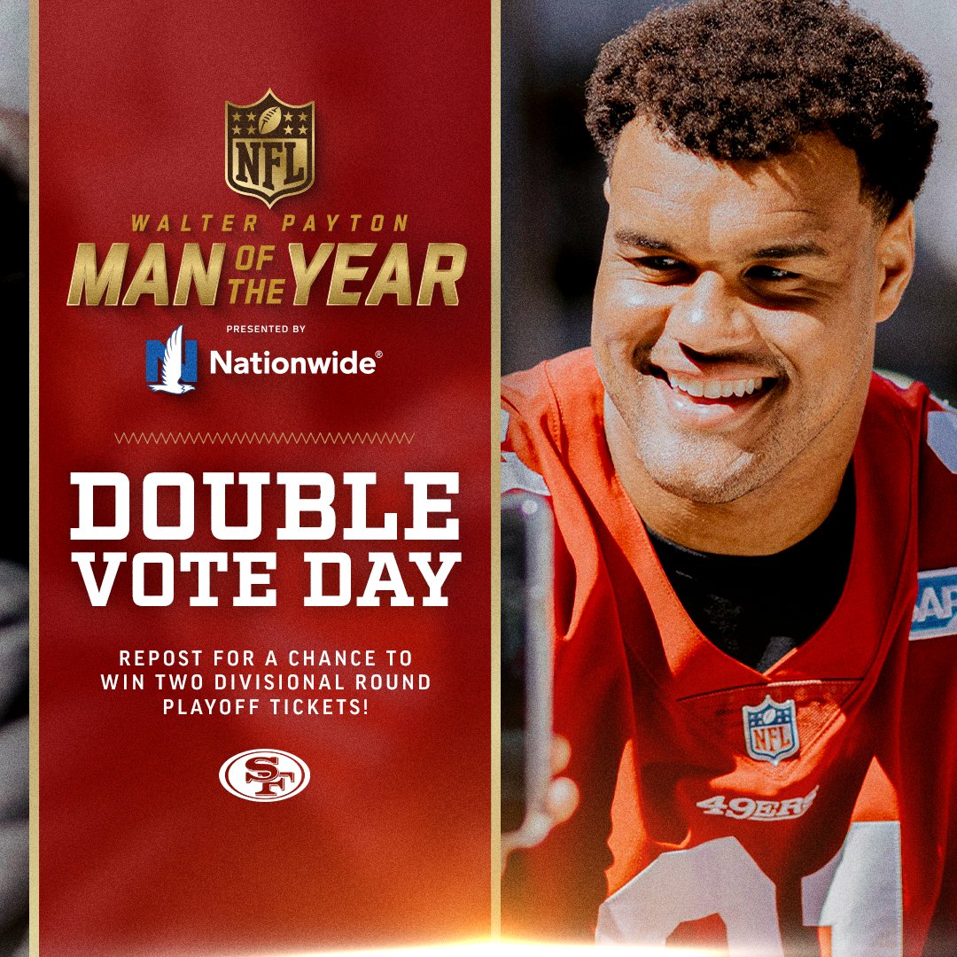 San Francisco 49ers (@49ers) on Twitter photo Faithful, we're giving away 2 tickets to the Divisional Round game at Levi's Stadium ๐
RT for the chance to win + vote for <a href="/arikarmstead/">Arik Armstead</a> during the #WPMOYChallenge!
No purchase necessary. Official rules: 49rs.co/3TL4PQr Faithful, we're giving away 2 tickets to the Divisional Round game at Levi's Stadium ๐
RT for the chance to win + vote for <a href="/arikarmstead/">Arik Armstead</a> during the #WPMOYChallenge!
No purchase necessary. Official rules: 49rs.co/3TL4PQr