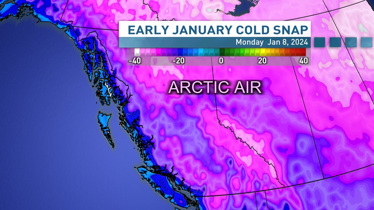 RLacate's tweet photo. To provide some clarity on my earlier posts: All of BC trends colder over the next several days as #arctic air descends from the north. But it does NOT reach the Lower Mainland next week. No chance. It'll just be cold enough again for a threat of lowland #snow in Metro #Vancouver https://t.co/bBnzWX7mA9