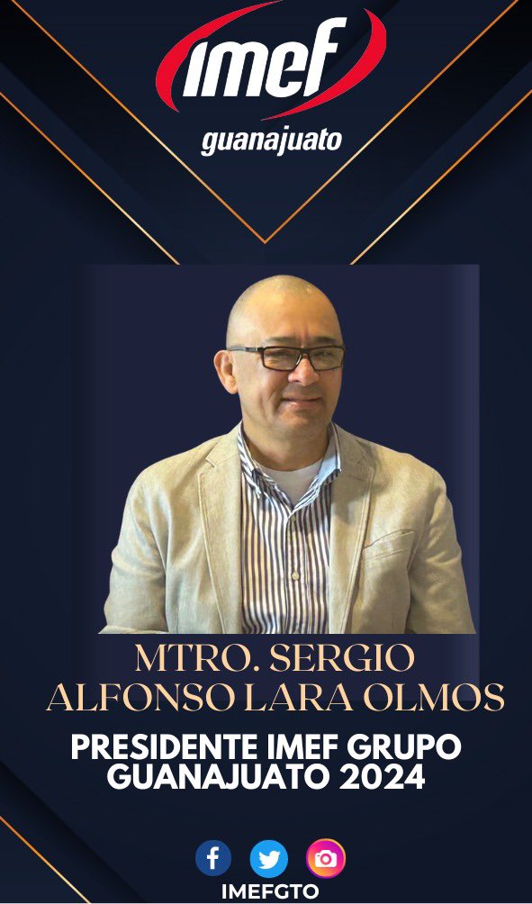 IMEF Guanajuato (@imefgto) on Twitter photo Felicidades a nuestro Presidente de IMEF grupo Guanajuato 2024; el Mtro Sergio Alfonso Lara Olmos. Le deseamos el mayor de los éxitos en su nueva encomienda, que sin duda con su profesionalismo y liderazgo llegarán a su culminación.
<a href="/IMEFOficial/">IMEF Oficial</a> Felicidades a nuestro Presidente de IMEF grupo Guanajuato 2024; el Mtro Sergio Alfonso Lara Olmos. Le deseamos el mayor de los éxitos en su nueva encomienda, que sin duda con su profesionalismo y liderazgo llegarán a su culminación.
<a href="/IMEFOficial/">IMEF Oficial</a>
