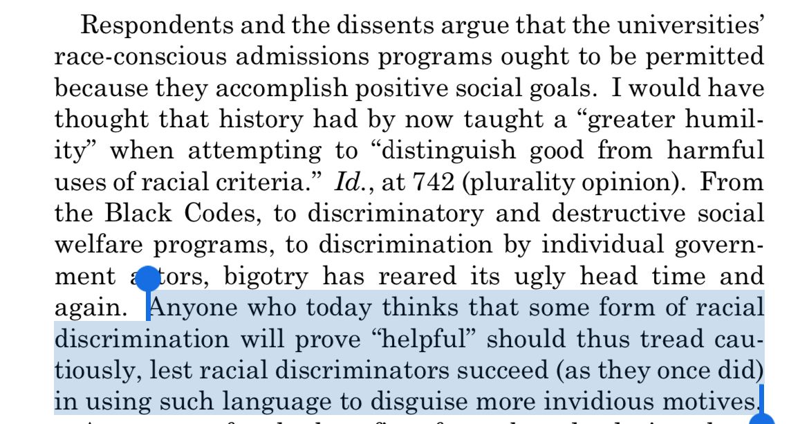 Justice Thomas’ concurring opinion striking down the illegal racial discrimination at Harvard this year