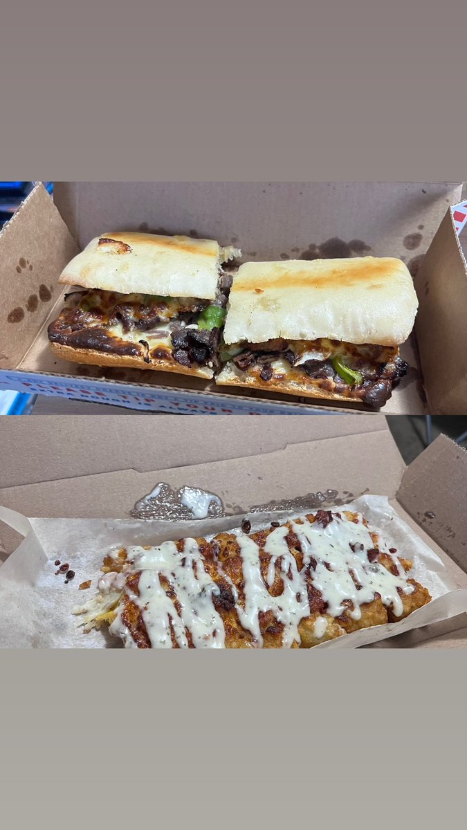 davidpringle77's tweet photo. Philly cheese steak sandwich and loaded tots for dinner , mmm #dominos  #phillycheesesteak #loadedtots https://t.co/tGZRypFLMb