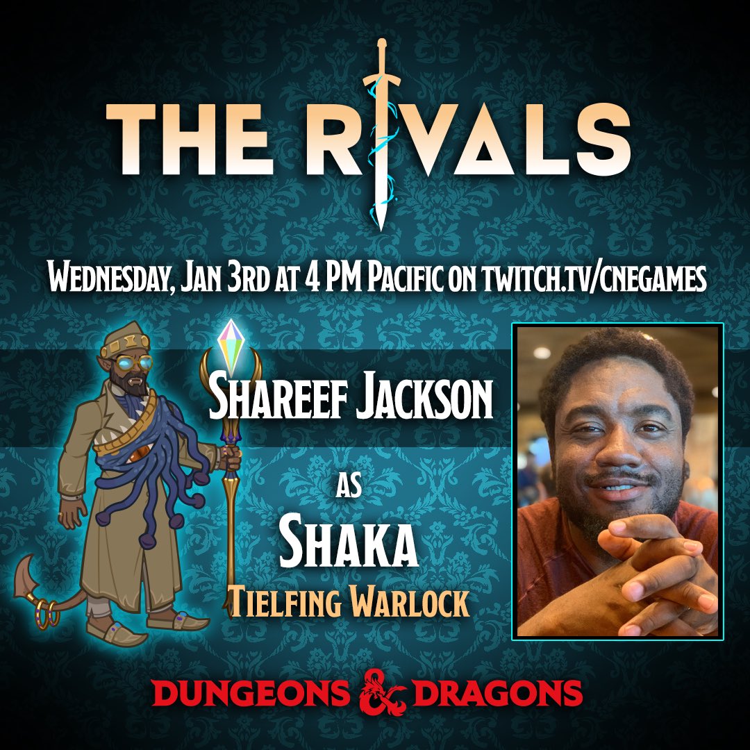 ShareefJackson's tweet photo. Tomorrow at 4pm PT / 7pm ET! The @RivalsWaterdeep reunite for a one shot with @thatbronzegirl as the DM!

Tune in with @idlechampions at  https://t.co/OIUf0iV4tR https://t.co/RNc0zUGJyS