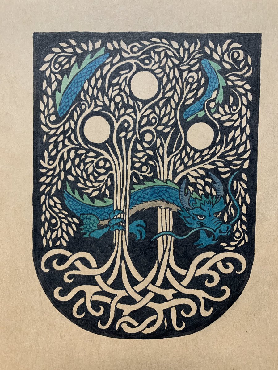 So this is the year if the blue dragon. Turns out the element associated with this year is not ‘water’ but ‘wood’ - blue is here for the association with the cardinal direction East. Anyway, have a WIP of the Azure Dragon and the Two Trees of Valinor.