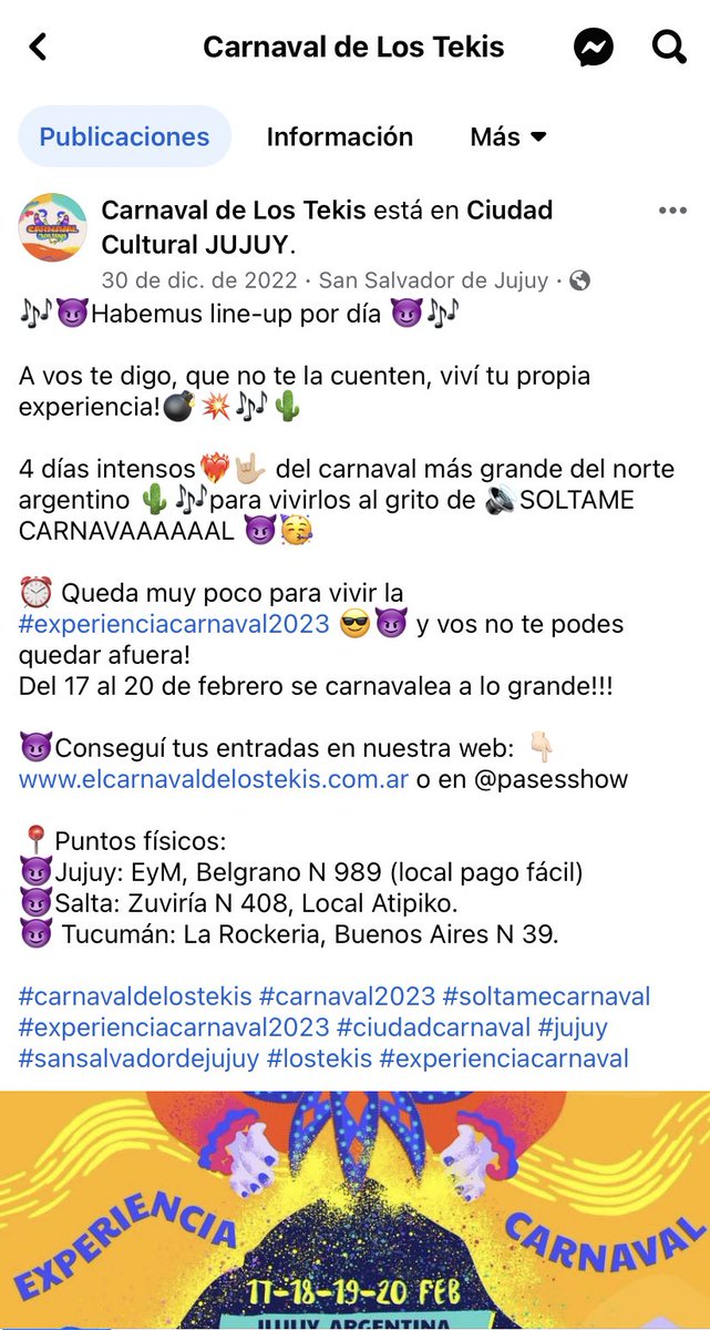 mica_ontiveros's tweet photo. @LosTekisOficial Por si o por no hay carnaval de los Tekis en Jujuy?
Todavía no hay ni cartelera 2024 o bueno Line-Up. 🫣😬
#Jujuy #LosTekis #Laaaam https://t.co/o08wf5RIoy