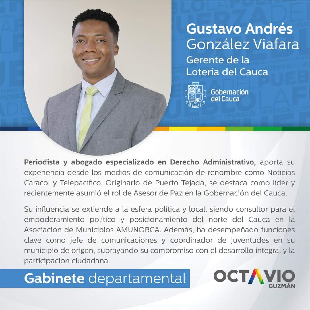 Arq_Wilfred's tweet photo. @GustavoAndresG_  Ex Candidato a la Cámara de Presentantes por comunidades negras, Ex Asesor de Paz de la Gobernación del Cauca, nuevo Gerente de la Lotería del Cauca.

Desearle el mayor de los éxitos en su gestión, gran profesional al servicio de los Caucanos.
@OctavioGuzmanGu https://t.co/Afgcow98AT