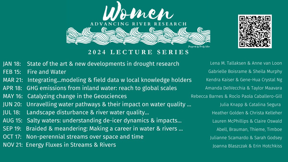 Announcing #WARR 2024! Join an extraordinary group of women leading the way in #River research on #droughts #floods #wildfires #GHG #water #quality + more Download a pdf flyer #WARR website: cee.psu.edu/events/women-a… Register once for all talks in 2024: psu.zoom.us/meeting/regist…