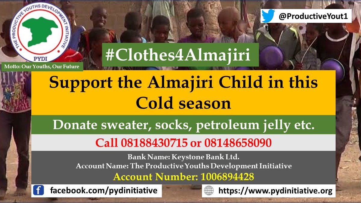 #Clothes4Almajiri
Support our campaign to keep the almajiri child warm in  this cold season.

<a href="/Auwal_online/">Auwal Ahmed Musa</a> 
<a href="/harunaachida406/">harooon</a> <a href="/Jamiluyunusa3/">Jamil Yunusa🌎🇳🇬🌚</a> 
<a href="/UsmanSaniUmar4/">Amb. Usman S. Umar</a> <a href="/UNICEF_Nigeria/">UNICEF Nigeria</a> <a href="/opportunitiesfy/">OPPORTUNITIES FOR YOUTH</a>  <a href="/UNYouthAffairs/">UN Youth Office</a>
