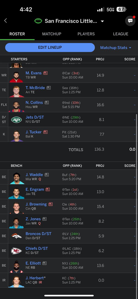 NaujSports's tweet photo. @NFLFantasy Don’t see myself changing much but open to suggestions https://t.co/UeHvrxYhRL