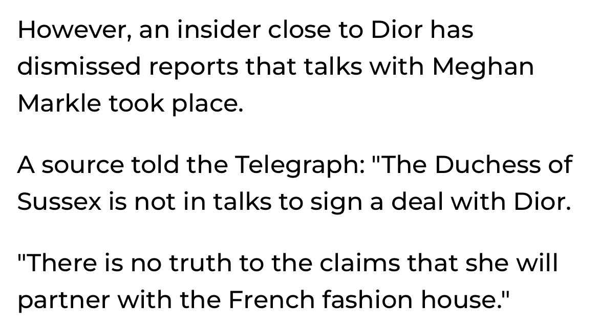 Harry’s wife: I am going to land the biggest Dior deal in history. Dior: we don’t know her.