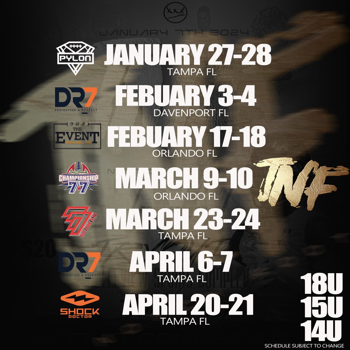 tnf7v7's tweet photo. 🗣️THIS SUNDAY‼️
#TNF7V7 TRYOUTS‼️
Belleview Sports Complex
1PM - 4PM‼️ 14U |15U|18U
LETS GOOOOO‼️
@OcalaPreps @Pylon7on7 @DRSportz_ @ESPN300News https://t.co/d49RFdW7oB