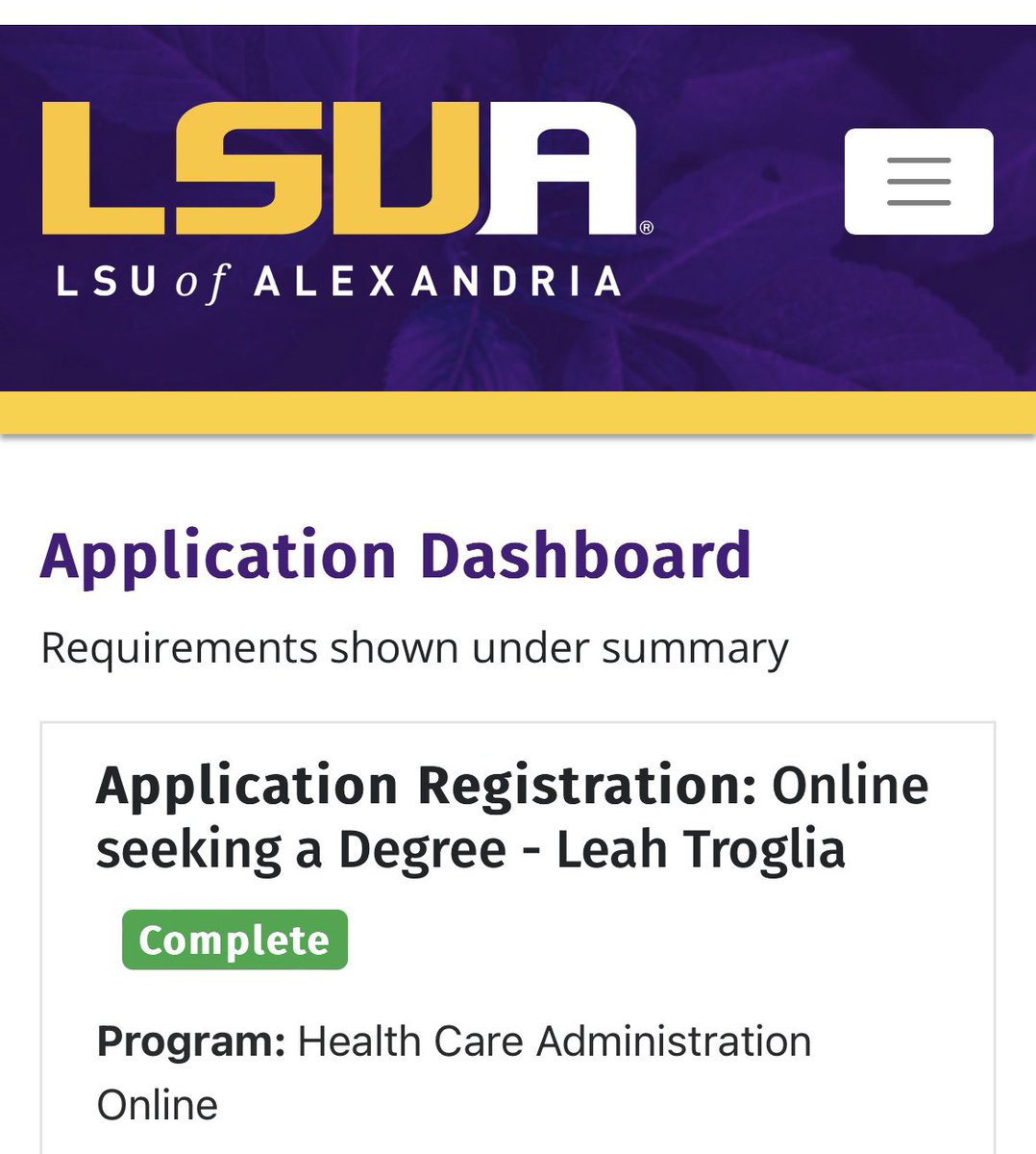 LeahTroglia's tweet image. I did a thing today, huge for me at 45. I’m taking the next step to getting my bachelors degree. #LSUonline #firstgenerationstudent #bachelorsat45 #igotthis