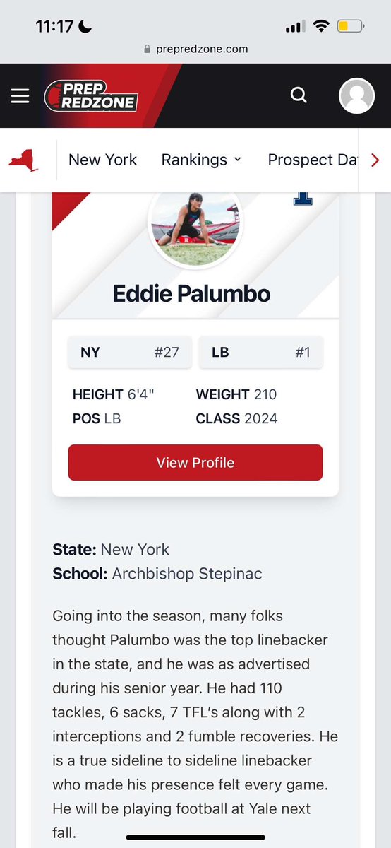Thanks so much <a href="/jared_valluzzi/">Jared Valluzzi</a> and <a href="/PrepRedzoneNY/">Prep Redzone New York</a> for naming me the #1 LB in New York for the second year in a row, as well as All-Catholic League 1st Team!

<a href="/StepinacSports/">Stepinac Athletics</a> 
<a href="/CoachRenoYale/">Tony Reno</a> <a href="/coach_smcgowan/">Sean McGowan</a> 
@RecruitYaleFB @cholfoth 
<a href="/SimmsComplete/">Simms Complete</a> <a href="/Quick60/">Mike Quick</a> <a href="/lohudsports/">lohud sports</a>