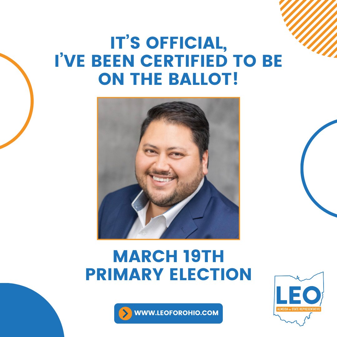 LeoforOhio's tweet photo. I've been certified as a candidate for State Representative. As a Latino and naturalized citizen, I know diversity at the Statehouse is crucial. I have always been passionate about public service, and since I became a citizen, I have known that I would one day run for office. https://t.co/Ut1KOu72BT