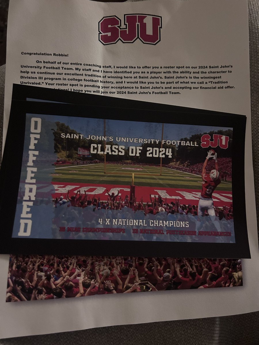 Thank you Saint John’s University for the offer!! <a href="/SJUFBCoachDumo/">Damien Dumonceaux</a> <a href="/saviofootball/">Savio Football</a> <a href="/SavioAthletics/">Savio Athletics</a> <a href="/TXPrivateFBGuy/">Texas Private School Football</a> #texasfb