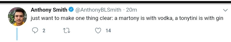 RegrettablyJake's tweet photo. I think of this tweet every time I have a martini. He was truly one of the most unique souls I've ever met, and I am going to miss him so so dearly. Having a martony as a little rememberence today. https://t.co/WJGCKTgty8