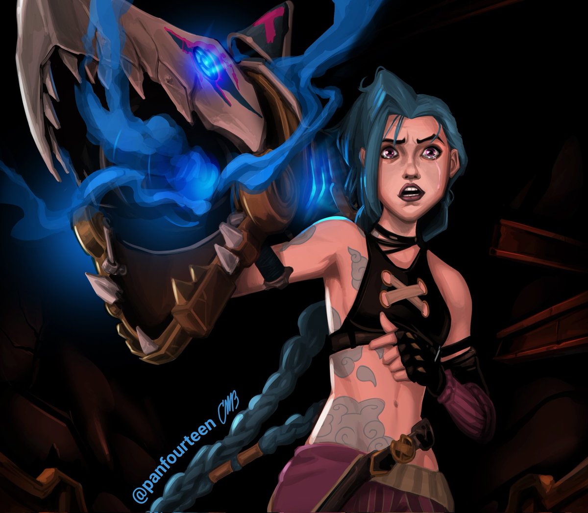 pan14's tweet photo. Jinx piece I've been working on for a minute. Living in *that* moment until we get to see the aftermath. @arcaneshow, I wait patiently.
@riotgames @ForticheProd #jinx #arcanefanart https://t.co/QgCvDEWLGb