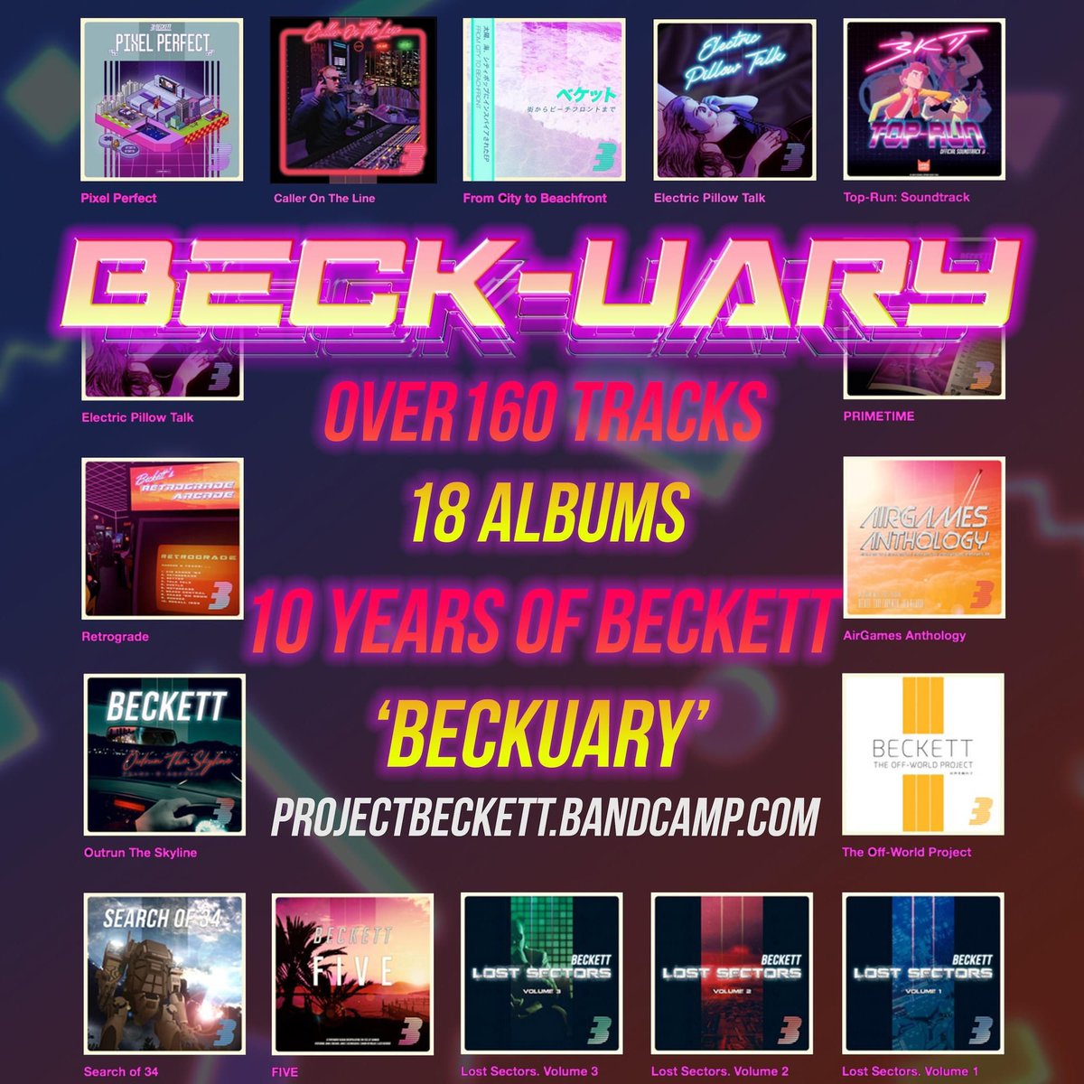 ProjectBeckett's tweet photo. Thanks all for My Birthday Messages. To start the 10-year celebrations of Beckett, the full 18 album Discography on Bandcamp is on sale! 🥳
Just hit Discography!
https://t.co/1JJ5JolOvX
#synthwave #birthday #10years #bandcamp #borninthe80s https://t.co/Ns6FUplp9d
