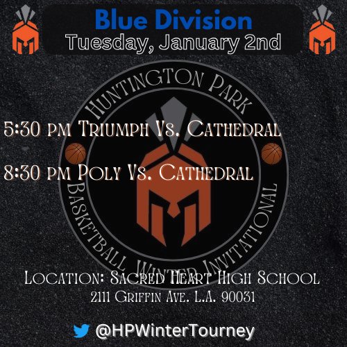 ParkHoopz's tweet photo. Huntington Park Wintet Invitational Red and Blue Division games kick off today @ South Gate High School and Sacred Heart HS. https://t.co/tjTlJPcIOG