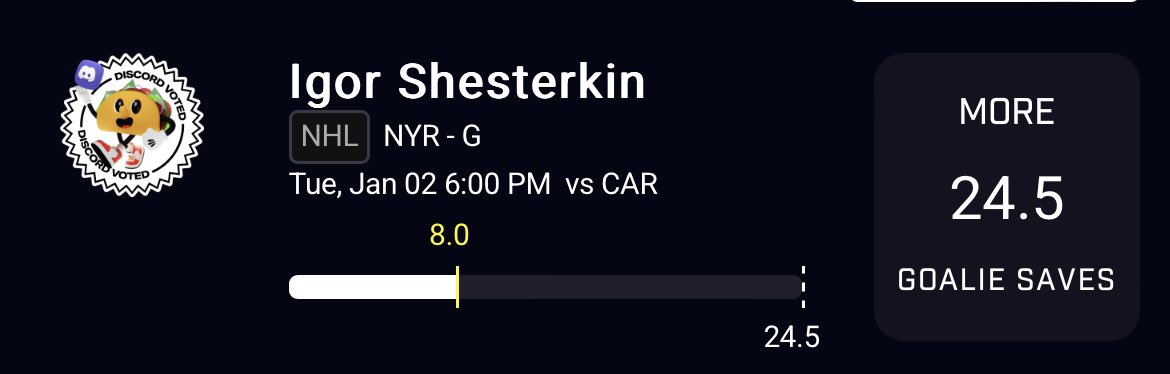 WillRottier's tweet photo. @PrizePicks @PrizeSupport man I need to stop taking the bait on these dumb Taco Tuesday Goalie projections. Once again disappointed unless he has a crazy comeback. https://t.co/vWs6J6c51O