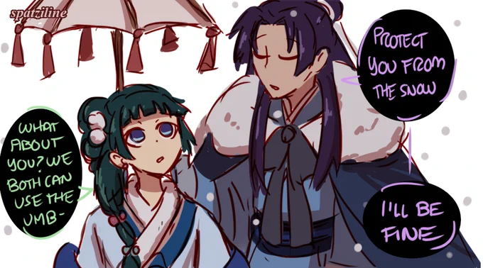 Jinshi protects Maomao from snow...real, also NEW PFP #kusuriyanohitorigoto #apothecarydiaries #jinmao