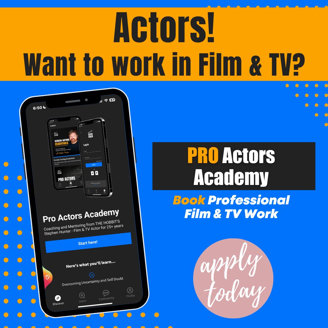 Registration now OPEN!

I’ll be working with 20 Actors to help you BOOK Professional Film &amp; TV work

➡️ Want to grab your spot? DM me or comment the word PRO to learn more.

I’ll teach you EVERYTHING I know, PLUS give you 3 months ongoing support!

#academy #film #tv #actor