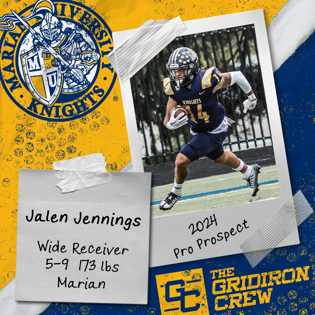 ⚠️ Attention Pro Scouts, Coaches, and GMs ⚠️

You need to look at 2024 Pro Prospect, Jalen Jennings <a href="/JalenJennings11/">Jalen Jennings</a>, a WR/RS from <a href="/MarianUFootball/">Marian Football</a>

👀 See our Interview: thegridironcrew.com/jalen-jennings…

#2024ProProspect #DraftTwitter #NFLDraft #NFL #CFLDraft #CFL #ProFootball 🏈