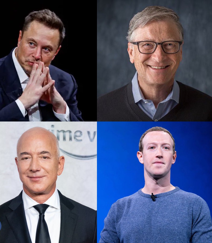cooltechtipz's tweet photo. if aliens landed on the earth tomorrow, and you had to pick one person to represent humanity, it would be:

1. Elon Musk
2. Bill Gates
3. Jeff Bezos
4. Mark Zuckerberg https://t.co/niJLtTADEu