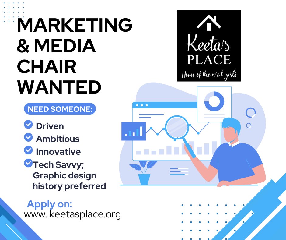 KeetasPlace's tweet photo. Would you love to share your talents with a growing nonprofit? The opportunity to lead our Marketing &amp; Media team is open! 

If interested go to our site: https://t.co/1WTcoDjxON Click: Get involved ❤️ 

#marketingmentor #MediaBriefing #nonprofitleadership https://t.co/Nb3FFbf3mp